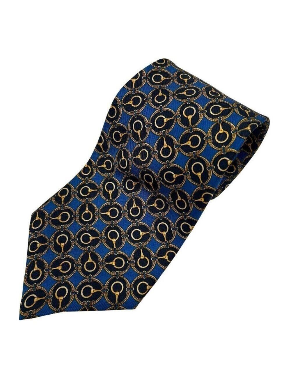 Burt Pulitzer Collections Edition Men's Blue Equestrian Preppy Silk Necktie Tie
